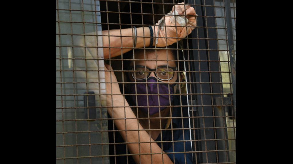 File photo | Arnab Goswami, who was arrested for allegedly abetting the suicide of a 53-year-old interior designer in 2018, arrives in a police van to be produced in a court, at Alibaug in Raigad district, on 4 November | PTI