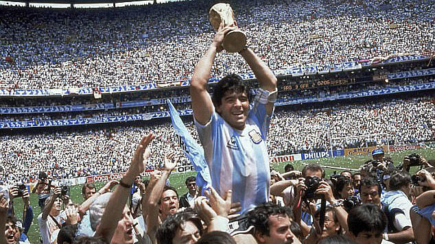 Diego Maradona after winning the 1986 FIFA World Cup