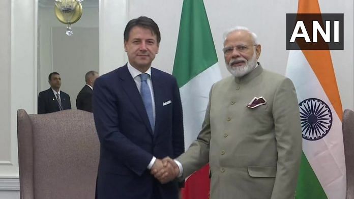 File photo of Prime Minister Narendra Modi and Prime Minister of Italy Giuseppe Conte | Twitter/ANI
