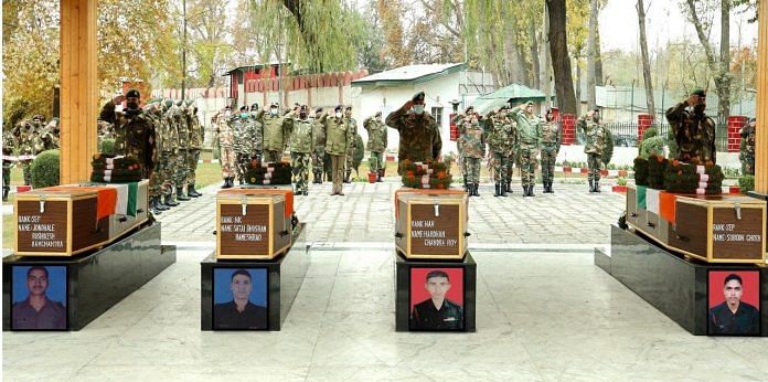 The Army paying floral tributes to soldiers who were killed in ceasefire violations by Pakistan in several sectors along the Line of Control in Jammu and Kashmir | Twitter/ANI
