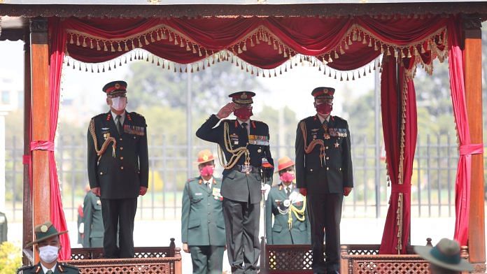 Indian Army Chief Gen. M M Naravane on a three-day visit to Nepal, where he received a Guard of Honour in the Army Headquarters | Twitter/@adgpi