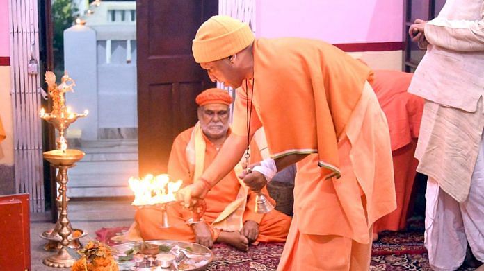 UP CM Yogi Adityanath at Gorakhnath Temple | Twitter/@GorakhnathMndr