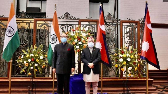 India's Foreign Secretary Harsh Vardhan Shringla (left) with his Nepalese counterpart Bharat Paudyal in Kathmandu Thursday | Photo: Twitter | @IndiainNepal