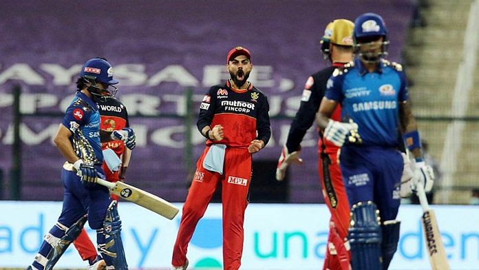 Royal Challengers Bangalore captain Virat Kohli celebrates a Mumbai Indians dismissal in a league match of the Indian Premier League | Representational image: BCCI/IPL/ANI