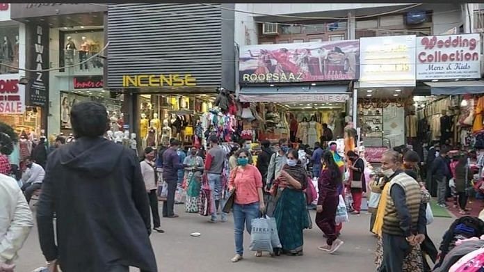 A scene from the crowded Lajpat Nagar Central Market on 20 November 2020 | Unnati Sharma | ThePrint