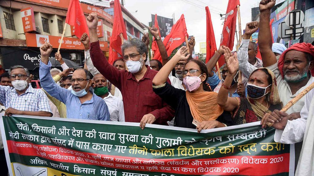 Left party leaders and supporters during a march against the Modi govt's farm legislations in Patna earlier this year | Representational image: ANI