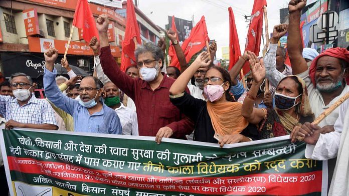 Left party leaders and supporters during a march against the Modi govt's farm legislations in Patna earlier this year | Representational image: ANI