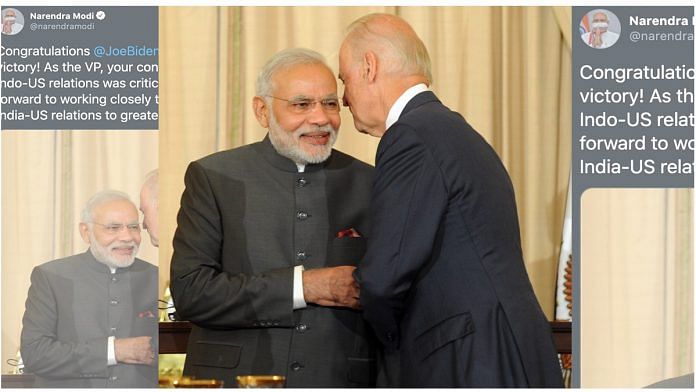 PM Narendra Modi tweeted a photo of him with US president-elect Joe Biden | Twitter
