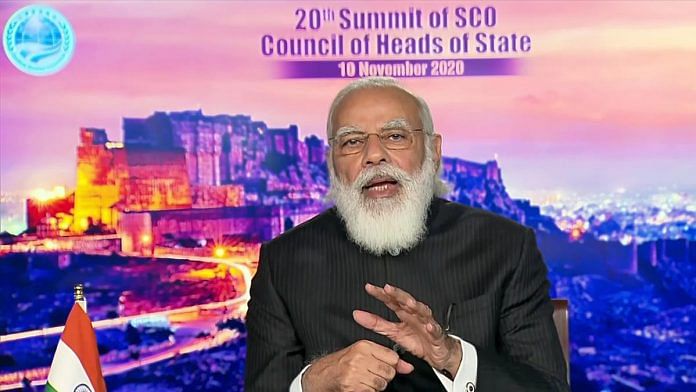 Prime Minister Narendra Modi addresses the virtual SCO Summit Tuesday | Photo: ANI