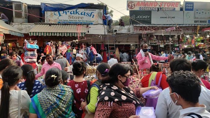 Shoppers at Delhi's Sarojini Nagar market | Representational image | Bismee Taskin | ThePrint