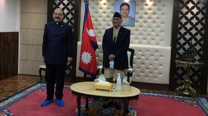 Foreign Secretary Harsh Vardhan Shringla with Nepal PM K.P. Oli in Kathmandu | @IndiaInNepal