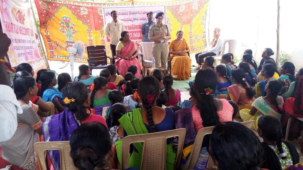The Narayanpet superintendent of police and activist Hajamma conduct an awareness programme for joginis in Utkoor mandal | File photo | By special arrangement