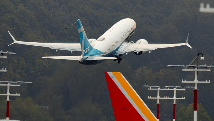 The reconfigured Boeing 737 Max airplane takes off during a test flight | Representational image | Bloomberg
