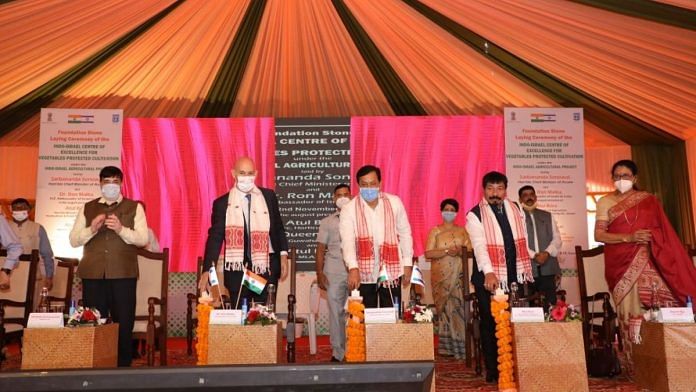 Assam Chief Minister Sarbananda Sonowal and Ambassador of Israel to India Ron Malka laid foundation stone of the Indo-Israel Centre of Excellence for Vegetables Protected Cultivation at Khetri in Kamrup (M) district, Assam | CMO Assam | Twitter