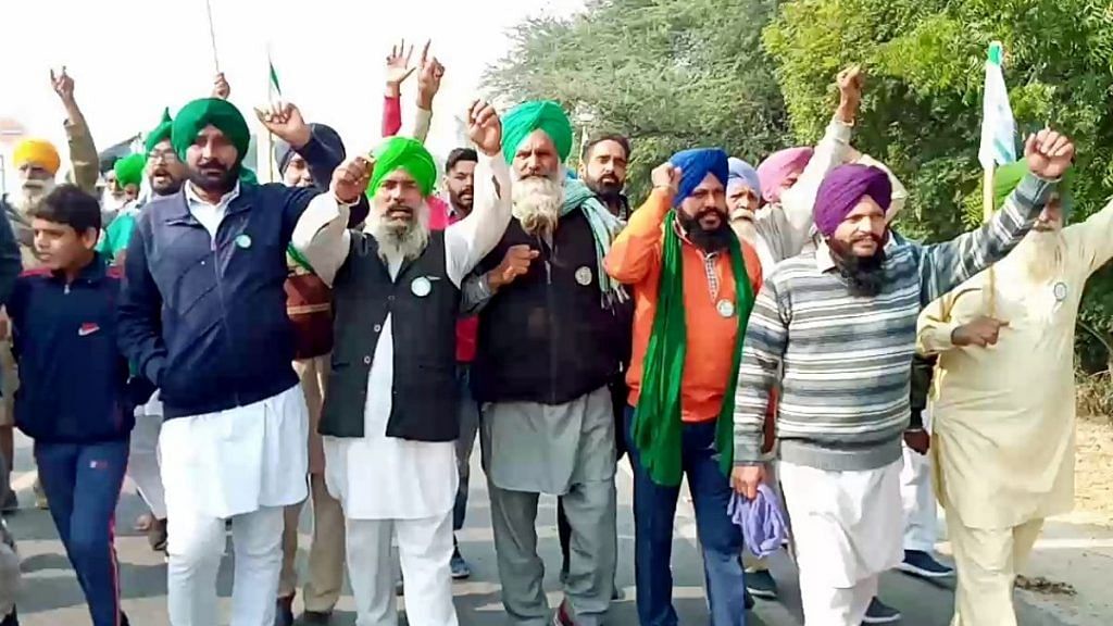 Farmers raise slogans during a protest rally on various demands, in Chandigarh on Tuesday | ANI Photo