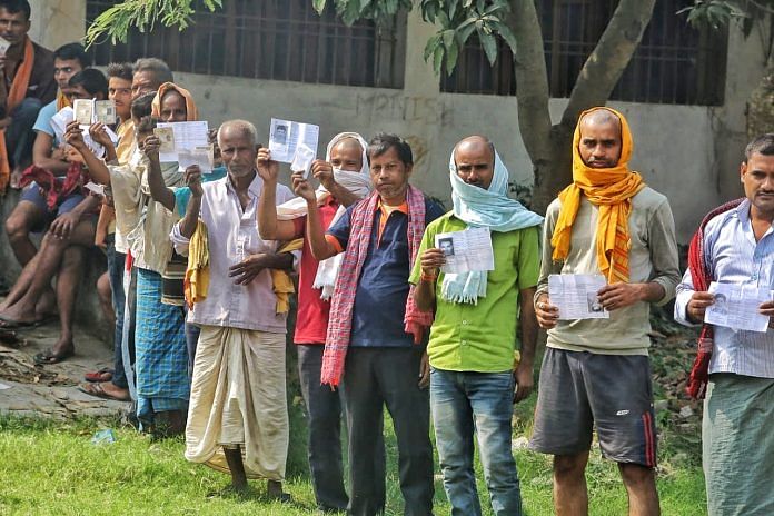 Voters standing in queue to cast their votes for Bihar assembly elections | Praveen Jain | ThePrint