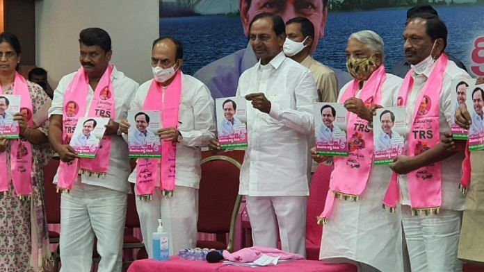 Telangana Chief Minister K. Chandrashekhar Rao releases his party’s manifesto in Hyderabad Monday | By special arrangement