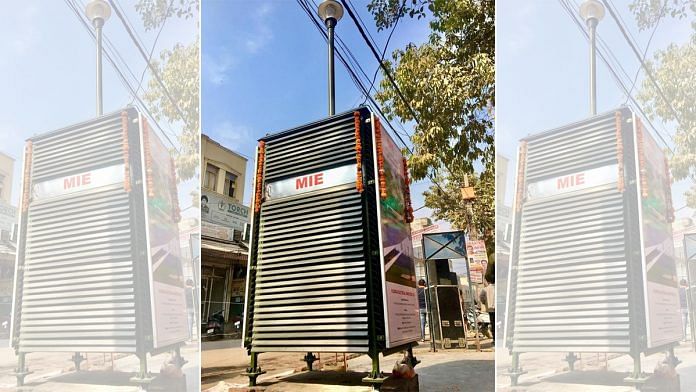 The air purifier installed in the Krishna Nagar market area of Gautam Gambhir's East Delhi constituency. | Photo: Twitter/@GautamGambhir