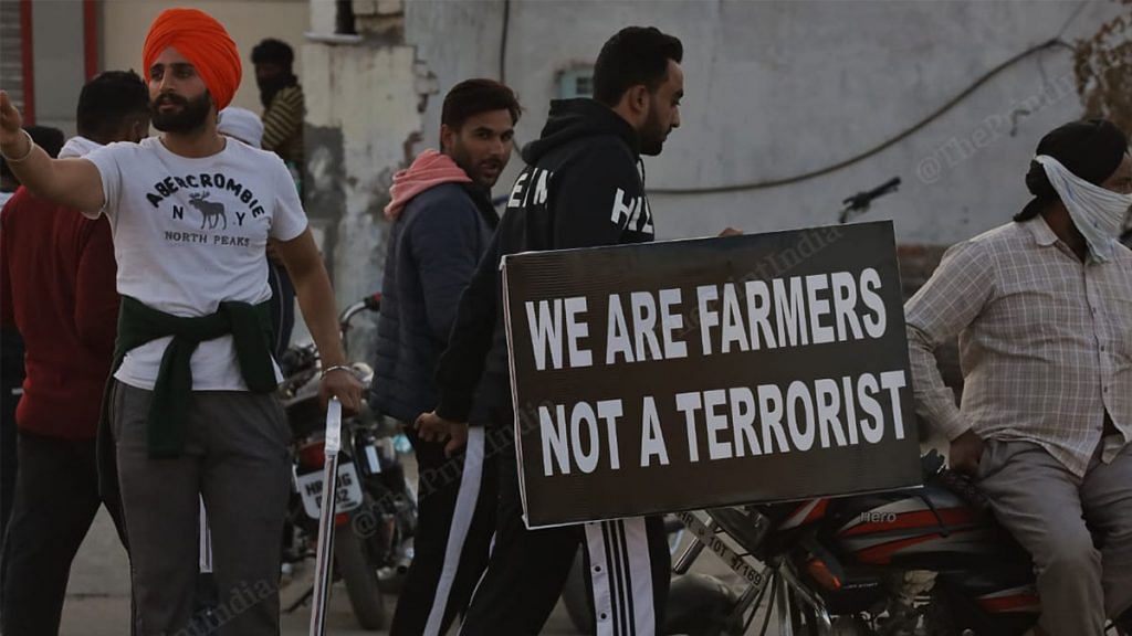 Farmers protesting at the Delhi-Haryana border | Photo: Manisha Mondal | ThePrint