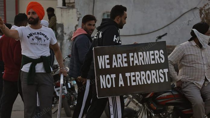 Farmers protesting at the Delhi-Haryana border | Photo: Manisha Mondal | ThePrint