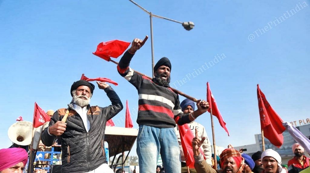 Farmers protesting at the Delhi-Haryana border in Singhu on 27 November