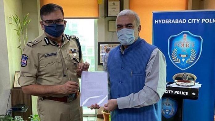 Nawab Najaf Ali Khan filing his complaint with the Hyderabad Police. | Photo by special arrangement