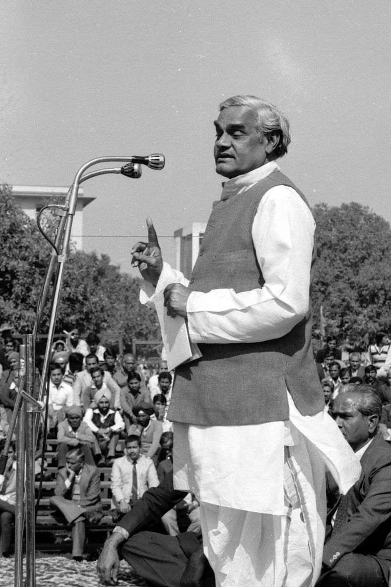 Former Prime Minister Atal Bihari Vajpayee addresses a rally at Boat Club| Photo: Praveen Jain | ThePrint