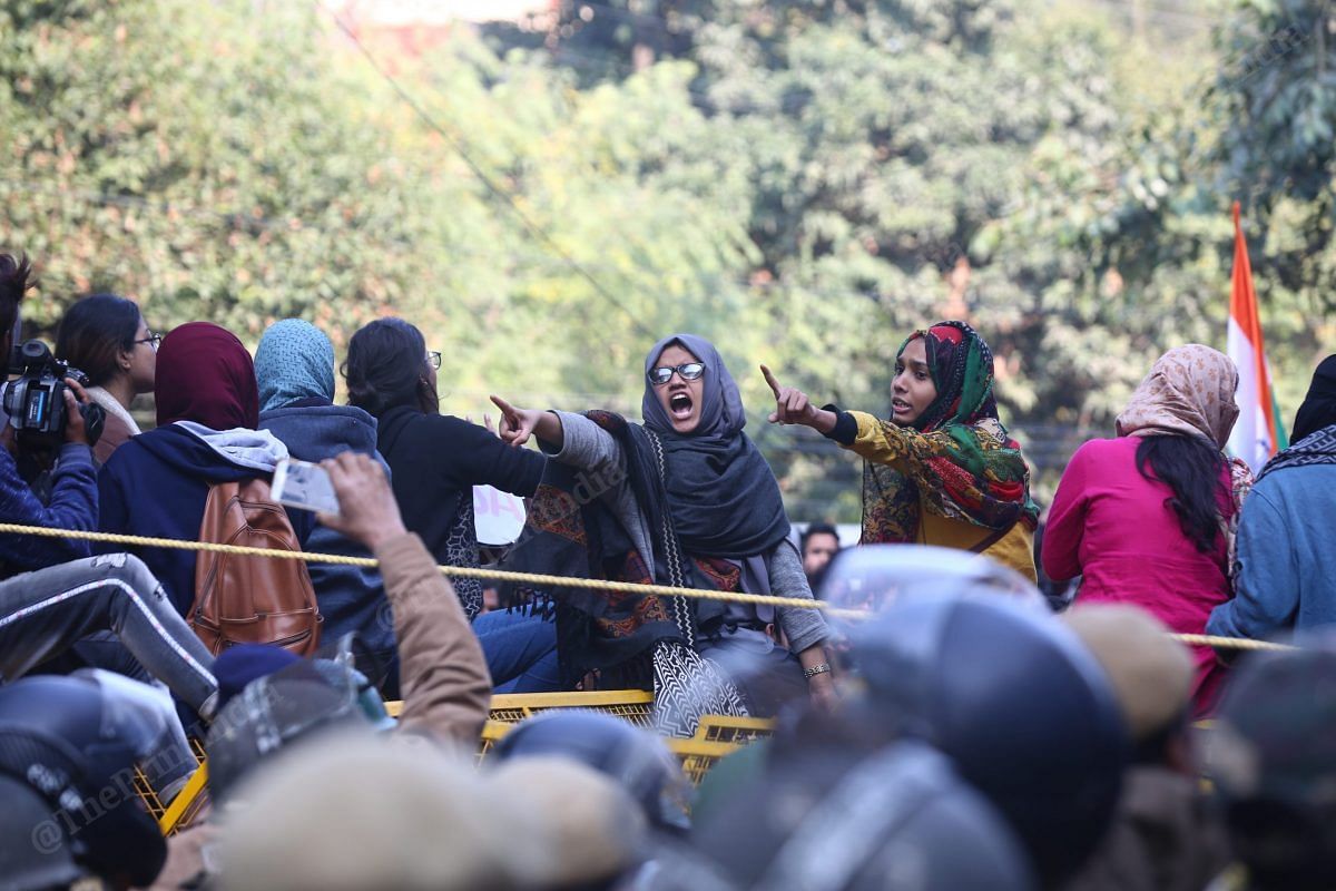 At Jamia students shout anti-CAA slogans | Photo: Suraj Singh Bisht | ThePrint