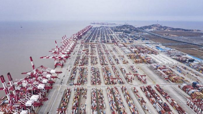 Representational image of containers at the Chinese port of Yangshen near Shanghai | File photo: Bloomberg