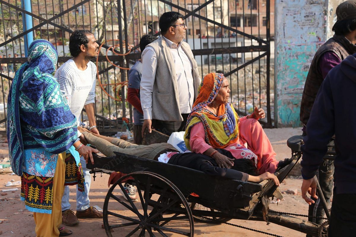 On 25 Februrary, Faizan was brought to the main road on a cart | Photo: Manisha Mondal | ThePrint