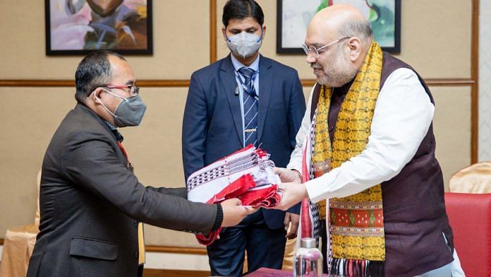 Home Minister Amit Shah with COCOMI Coordinator Sunil Karam Sunday | By special arrangement