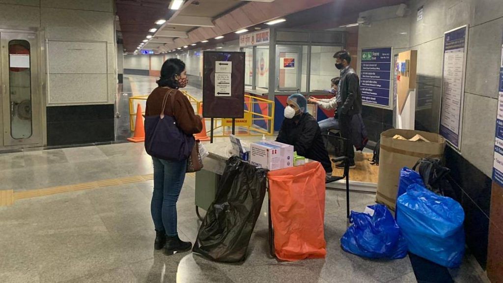 A passenger at a Covid test kiosk inside ITO metro station in Delhi, on 4 December 2020 | Aneesha Bedi | ThePrint