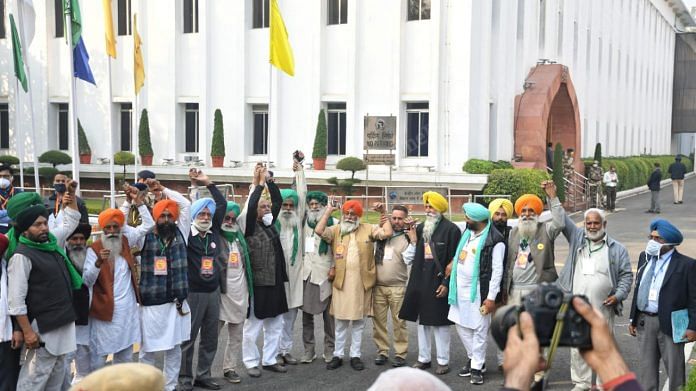 Farmers delegation ahead of the meeting with Central government at Vigyan Bhawan in New Delhi on 1 December