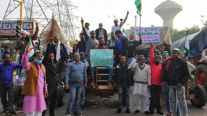Farmers protest at the Ghazipur border with Delhi, on 2 December 2020 | Suraj Singh Bisht | ThePrint