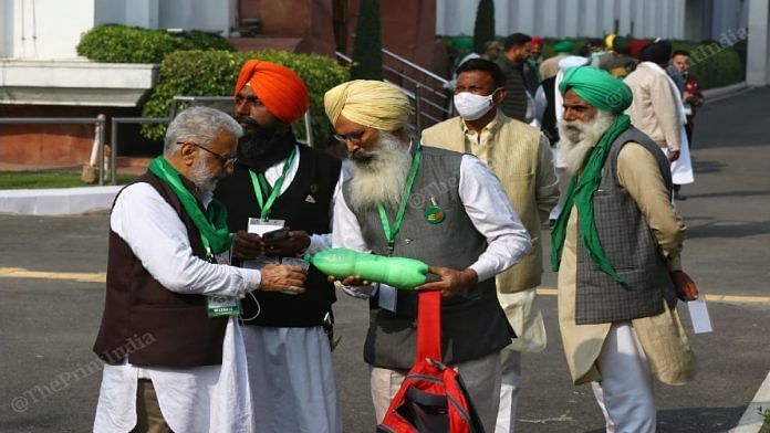 Farmer representatives at Vigyan Bhawan, Delhi, ahead of their talks with the government on 5 December | Suraj Singh Bisht | ThePrint