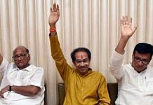 File image of NCP chief Sharad Pawar, Shiv Sena chief and Maharashtra CM Uddhav Thackeray and Revenue Minister Balasaheb Thorat of the Congress (representational image) | Photo: ANI