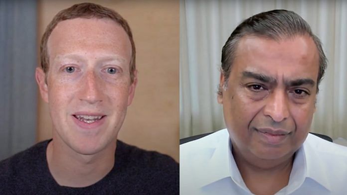 Mark Zuckerberg and Mukesh Ambani during their online interaction | By special arrangement