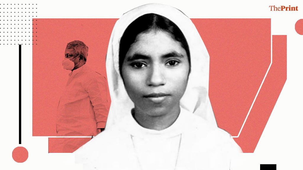 Sister Abhaya who was found dead in March 1992 in Kottayam; (background) Father Thomas Kottoor convicted of her murder | Image by Ramandeep Kaur | ThePrint