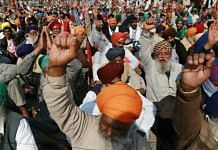 Farmers protest at the Haryana-Delhi border at Singhu | Photo: Manisha Mondal | ThePrint