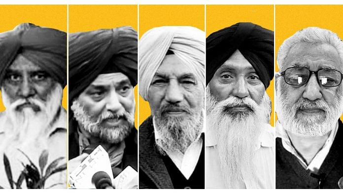 (L-R) Farmer leaders Balbir Singh Rajewal, Jagmohan Singh Patiala, Joginder Singh Ugrahan, Satnam Singh Pannu and Darshan Pal