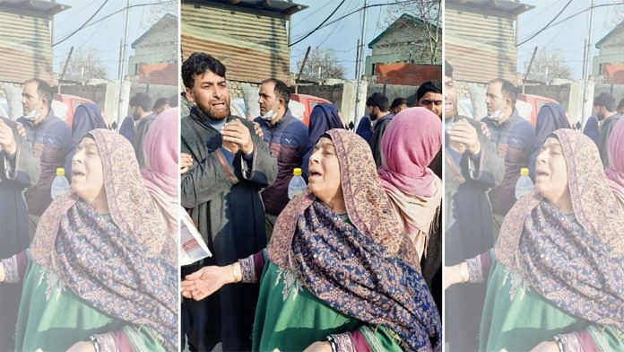Wailing relatives of the three men at Srinagar Police Control Room Wednesday | Azaan Javaid | ThePrint