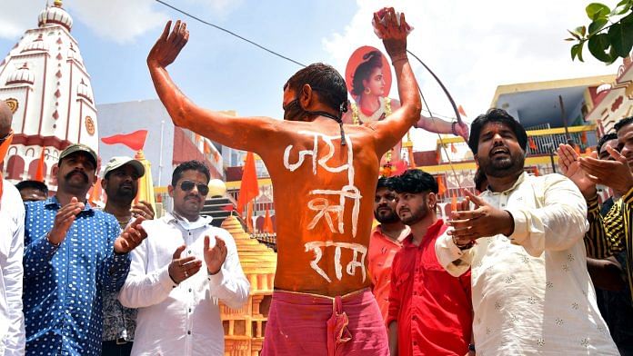 Representational image | A file photo of Bajrang Dal members on the occasion of foundation stone laying ceremony of the Ram temple, in Bikaner | Photo: ANI