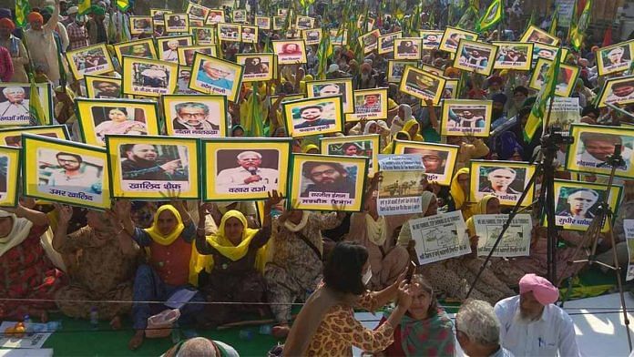 Farmers from BKU Ekta (Ugrahan) holding posters of detained activists Wednesday | Twitter