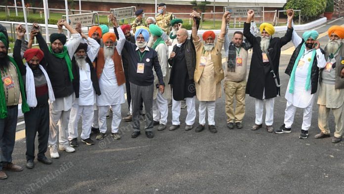 The delegation of farmers unions at Vigyan Bhawan, New Delhi, for talks with the government over the new farm laws on 1 December, 2020 | Photo: Suraj Singh Bisht | ThePrint