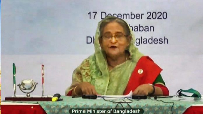 Bangladesh Prime Minister Sheikh Hasina addresses the India-Bangladesh virtual summit on 17 December, 2020. | PTI