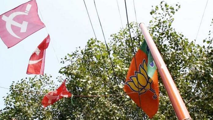 CPI(M) and BJP flags in Kannur, Kerala (representational image) | ThePrint photo