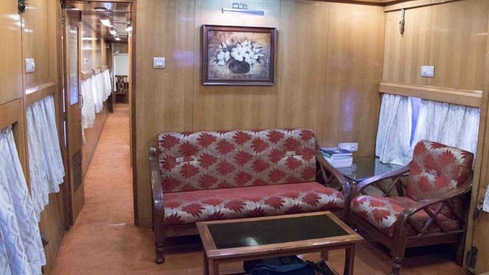 A view of a Railways saloon coach operated by the IRCTC. | Photo: Twitter/@RailMinIndia