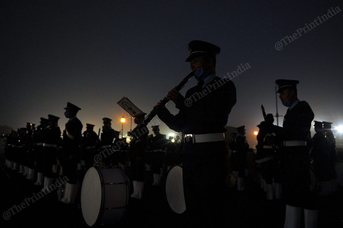 Indian Navy band practices during the rehearsal | Photo: Suraj SIngh Bisht | ThePrint 