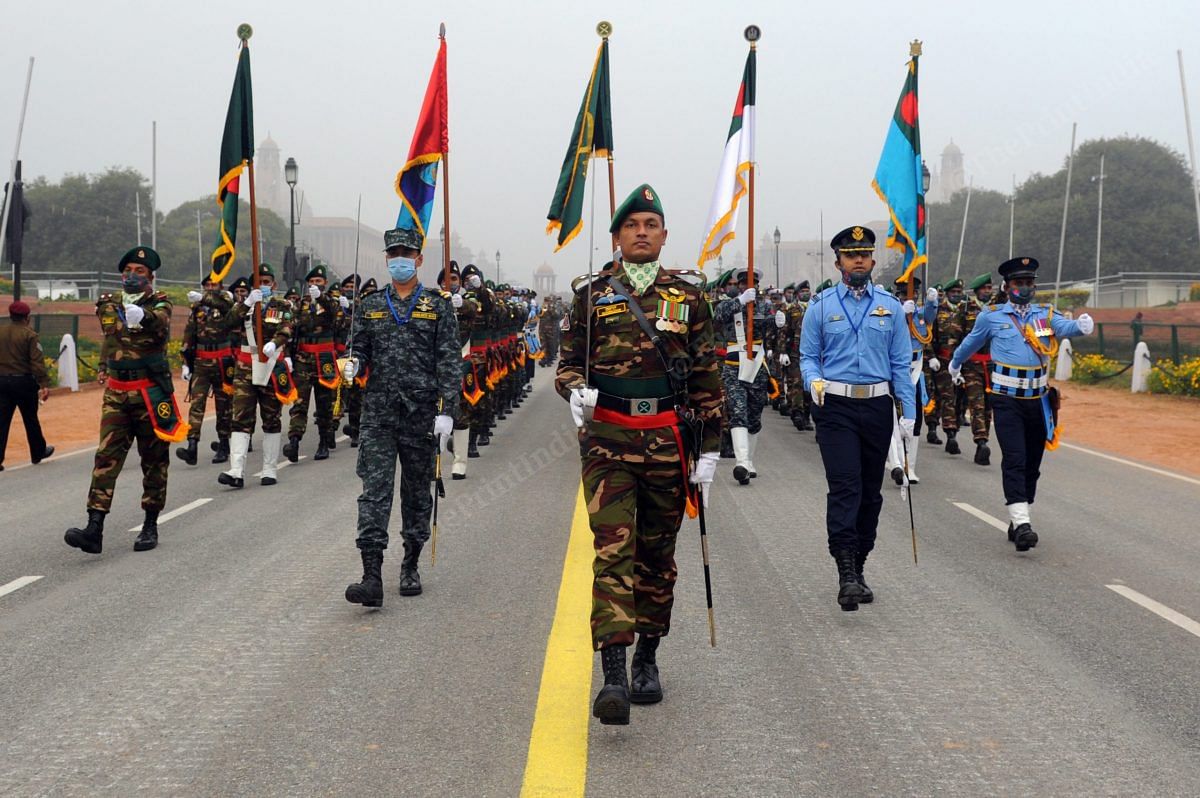 Bangladesh armed forces’ contingent practices for R-Day parade | Photo: Suraj Singh Bisht | ThePrint