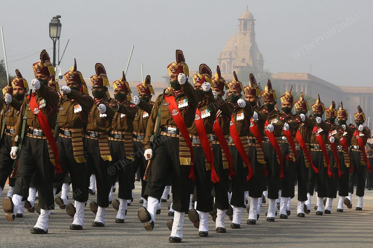Delhi Police personnel rehearsing for the Republic Day parade Wednesday| Photo: Suraj Singh Bisht | ThePrint